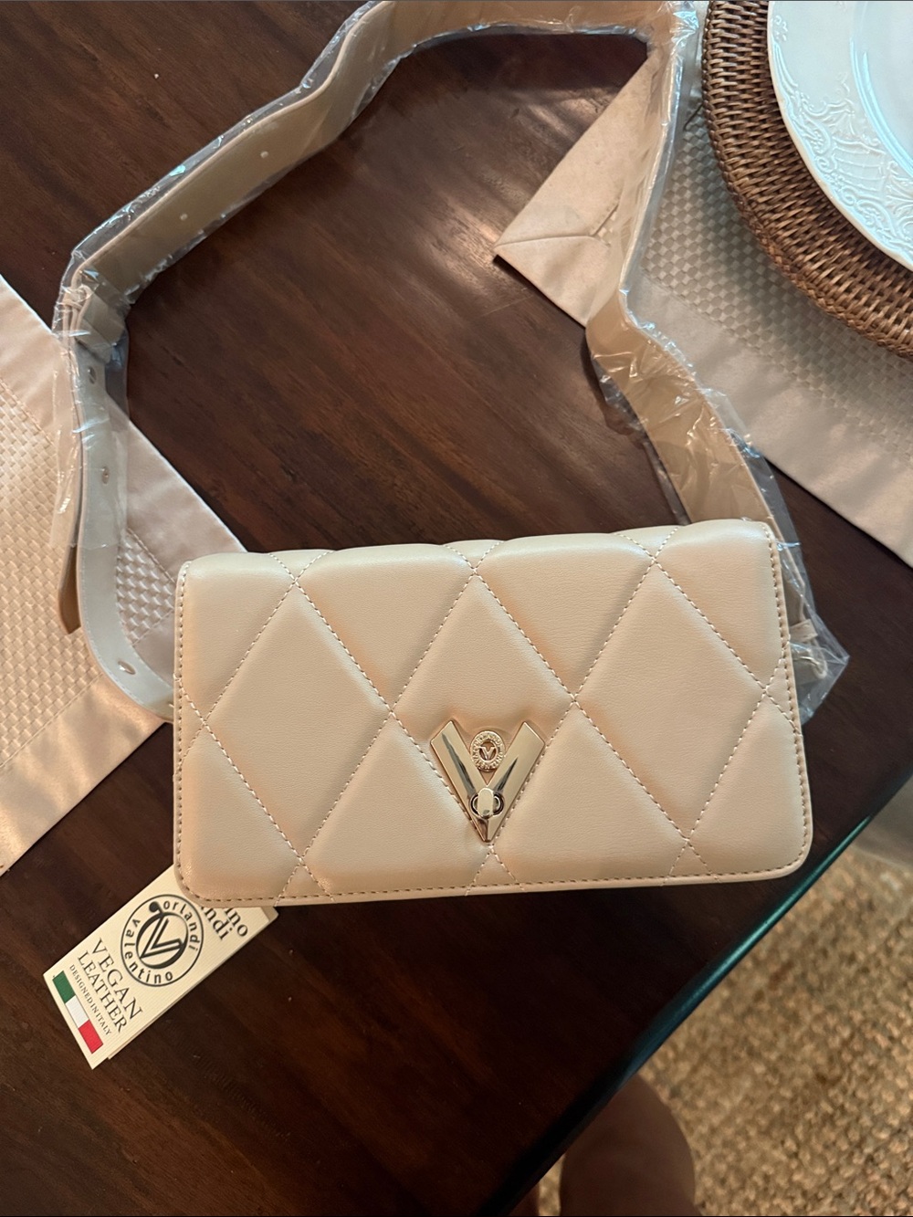 valentino Leather Quilted Crossbody Bag in Cream